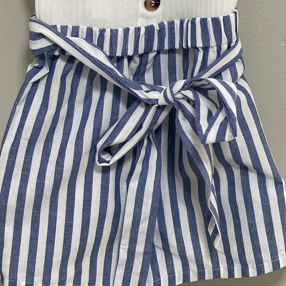 SHEIN White and Blue Striped Button romper - Picture 2 of 7